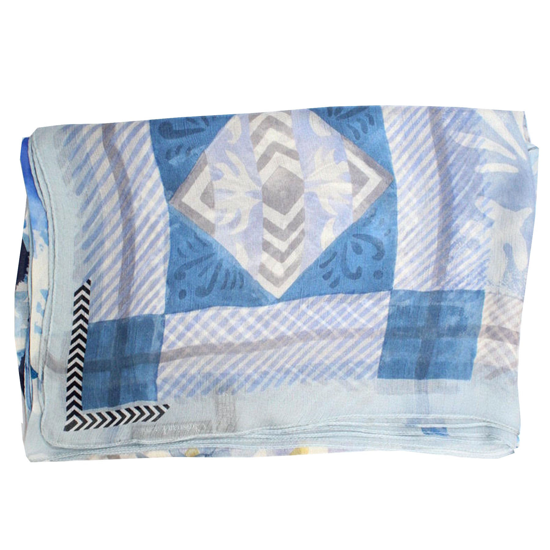 Christian Lacroix Scarf Original Print Blue Gray Geometric - Extra Large Silk Square Wrap SALE
