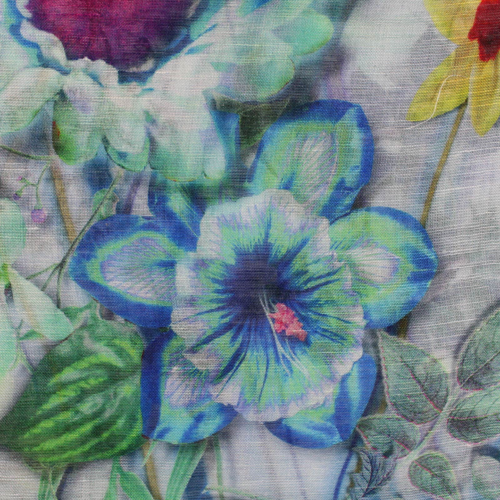 Christian Lacroix Scarf Original Print White Blue Floral Design - Modal Linen Silk