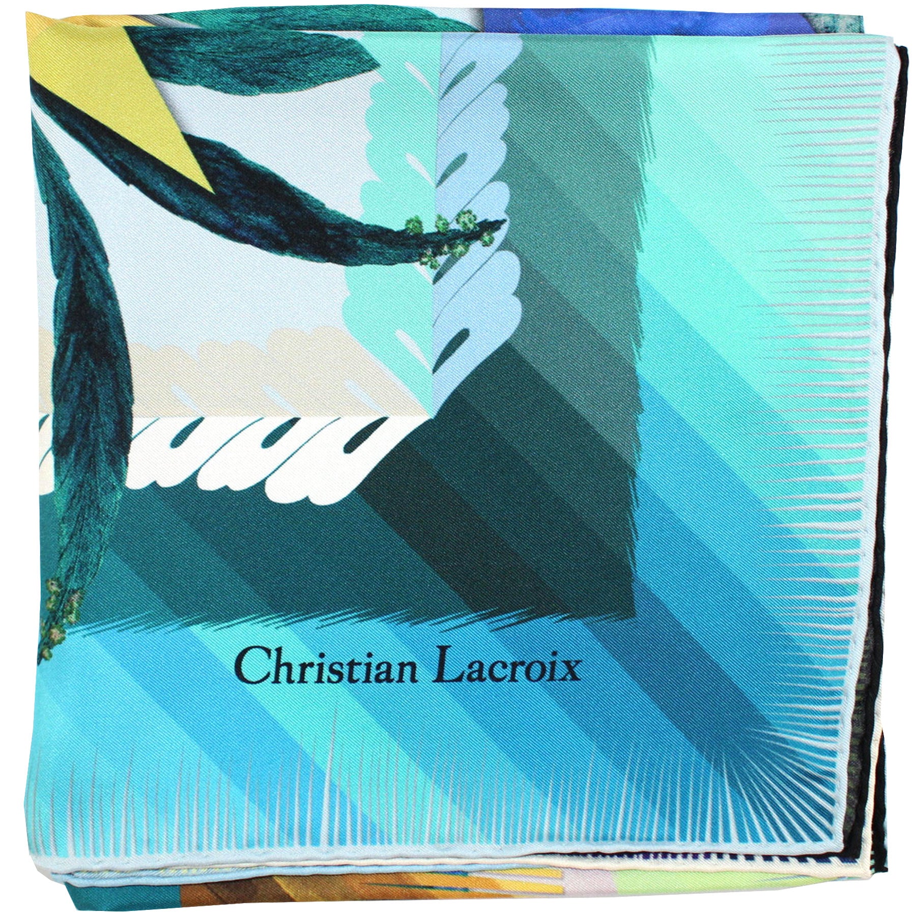 Christian Lacroix Scarf Blue Green Yellow Floral Twill Silk Scarf