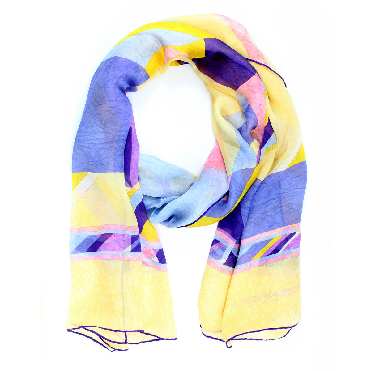 Leonard Paris Scarf Yellow Purple Chiffon Silk Shawl