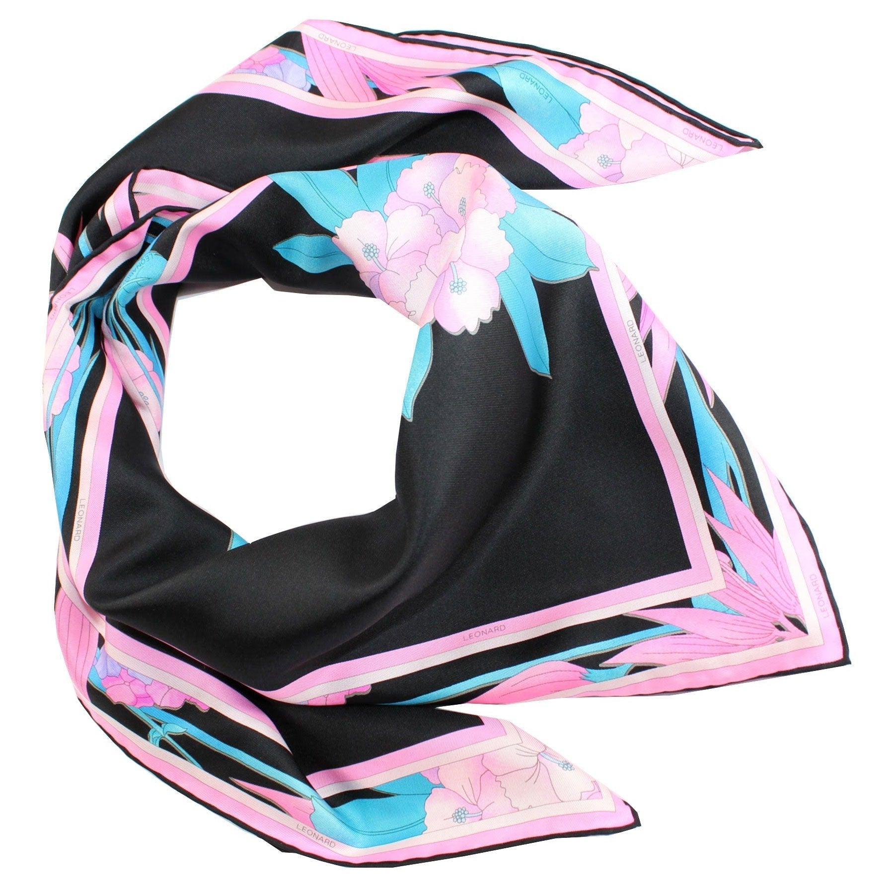 Square scarf - Silk twill, black & pink — Fashion