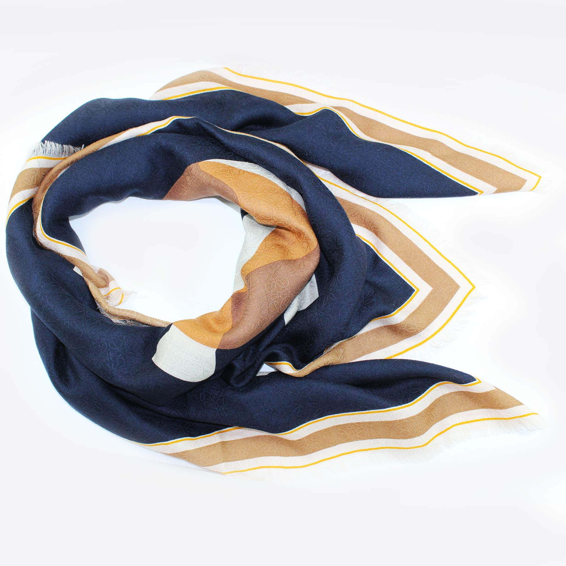 LOEWE Fringed printed wool, silk and cashmere-blend scarf