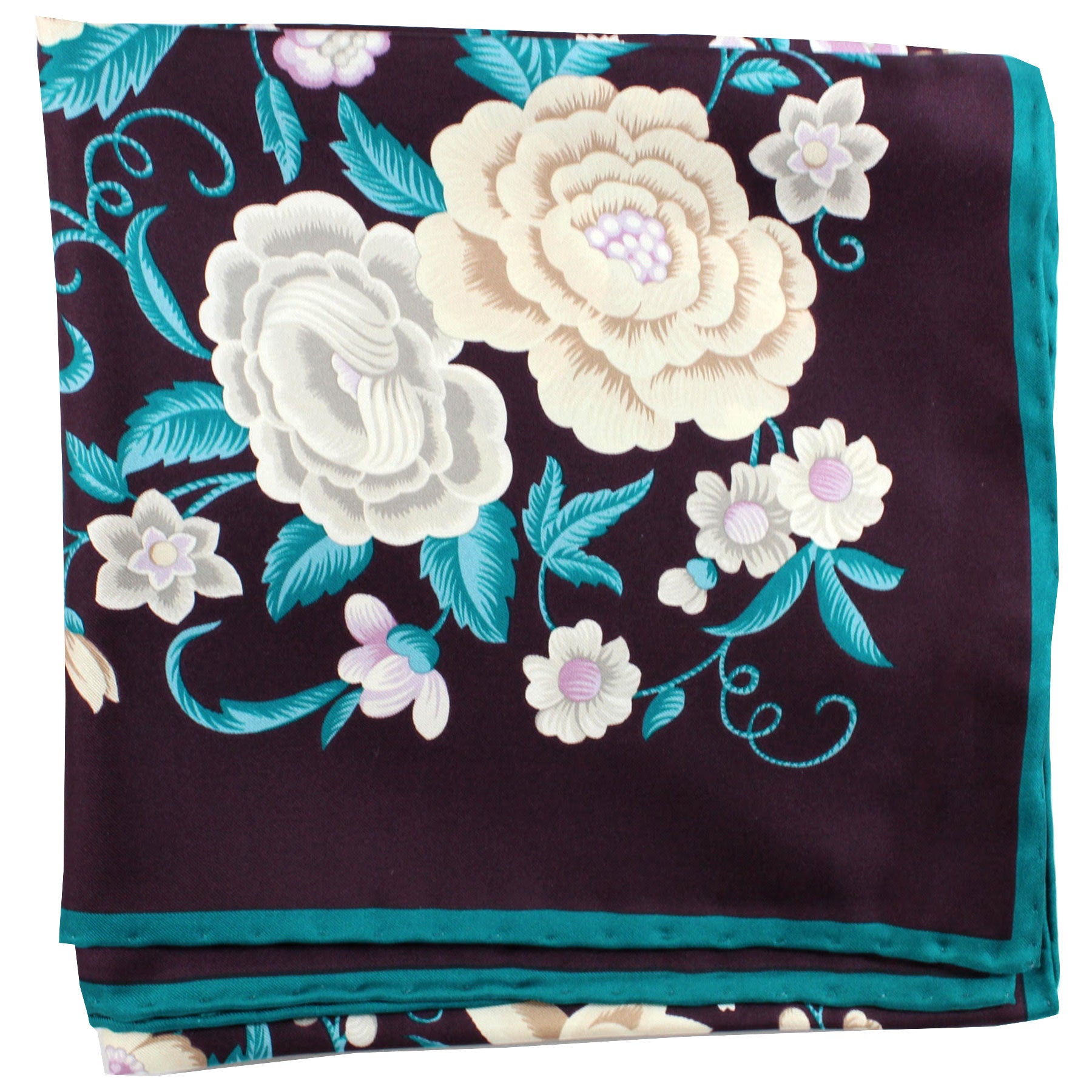 Loewe Scarf Black Turquoise Floral - Large 36 Inch Square Silk Scarf