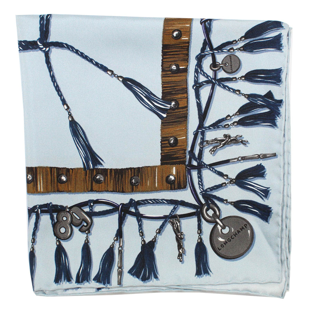 Longchamp Scarf Blue Amulets Large Square Twill Silk Foulard SALE