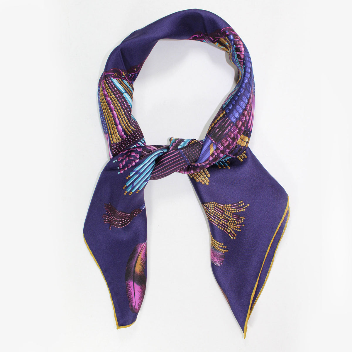 Longchamp Scarf Purple COLLIER MASSAÏ Design - Large Twill Silk Square Scarf SALE