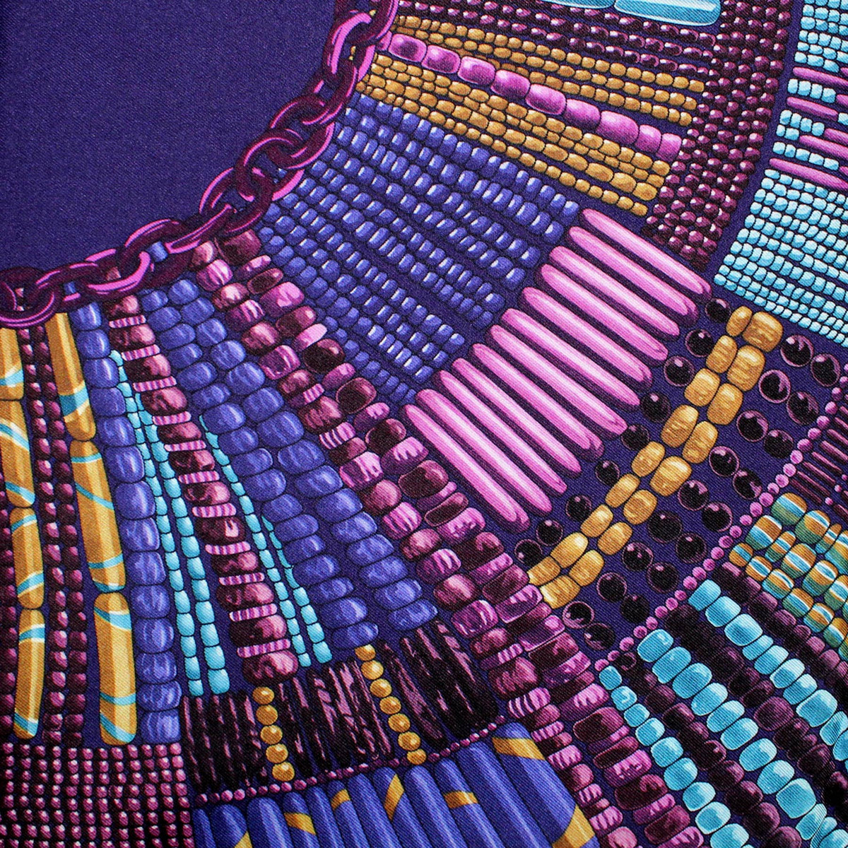 Longchamp Scarf Purple COLLIER MASSAÏ Design - Large Twill Silk Square Scarf SALE