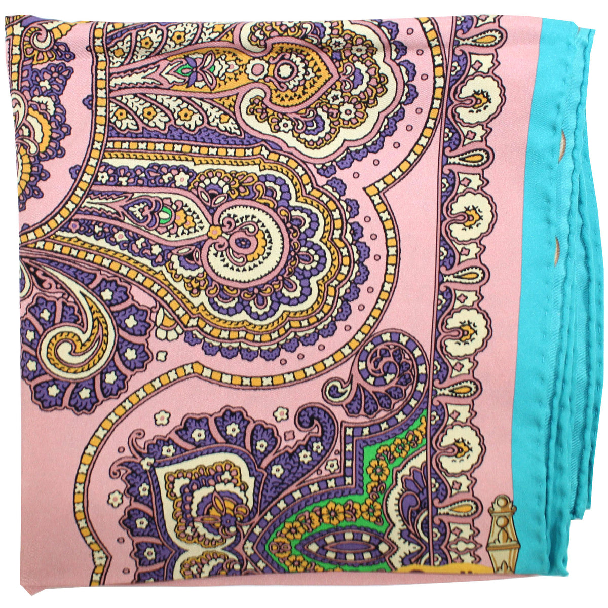 Mantero Scarf Pink Brown Aqua Ornamental - 36 Inch Twill Silk Foulard