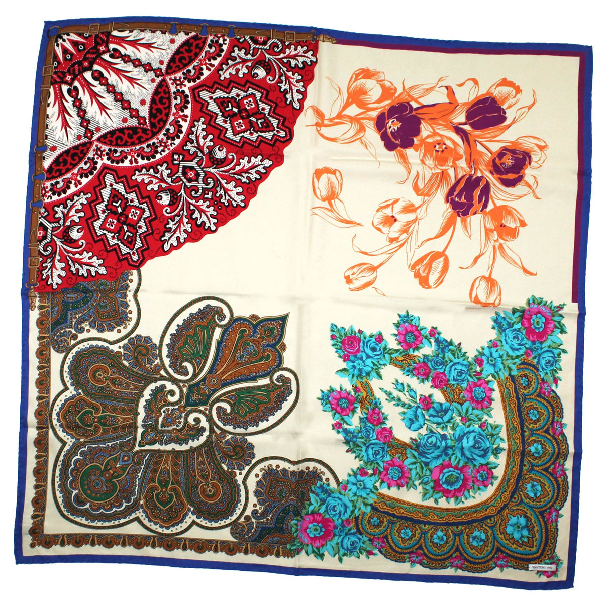 Mantero Scarf Aqua Pink Floral Ornamental