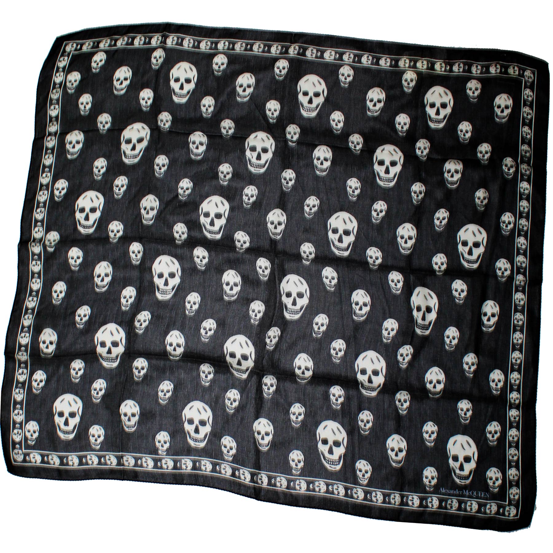 Alexander McQueen Grey/White Silk Chiffon Classic Skull Scarf