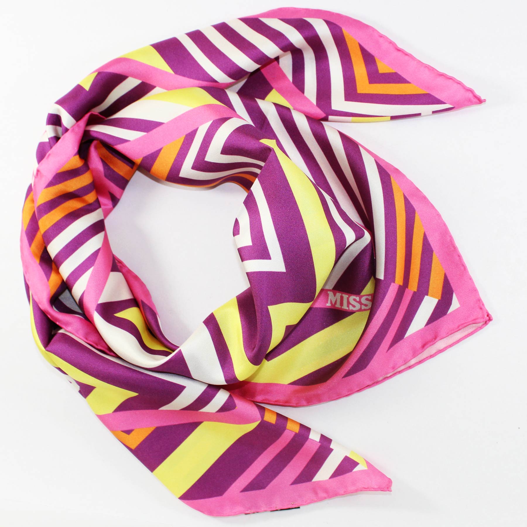 Missoni Silk Scarf Pink Purple Yellow Chevron Twill Silk Square 36 I Como Milano