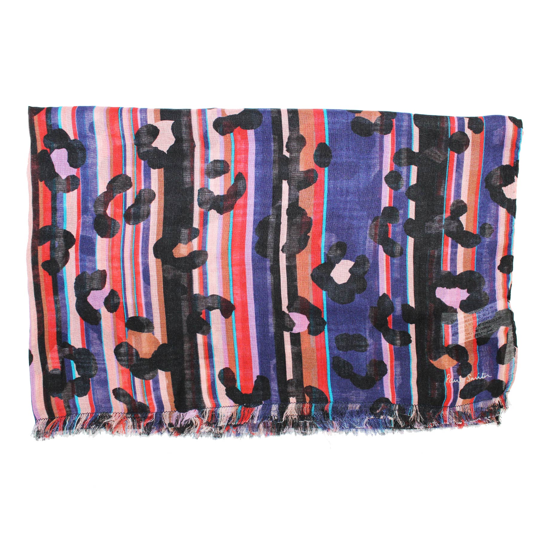 Paul Smith Scarf Purple Red Panther Print & Colorful Stripes - Modal Silk Shawl SALE