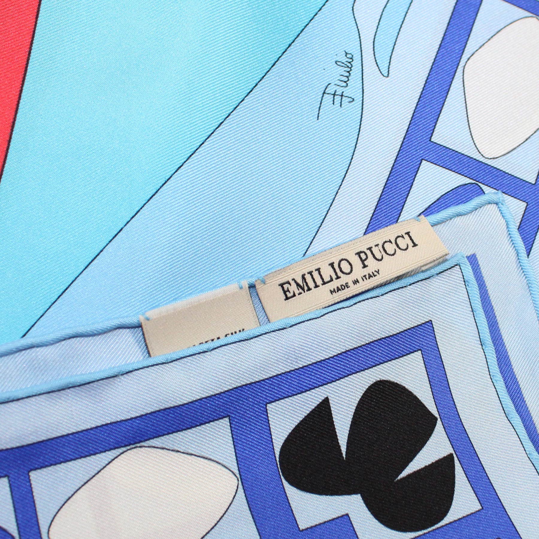 Emilio Pucci Silk Scarf Blue Red Design