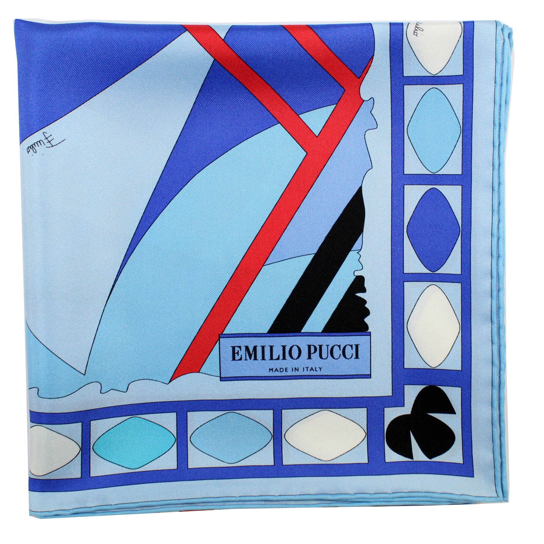 Emilio Pucci Silk Scarf Blue Red Design