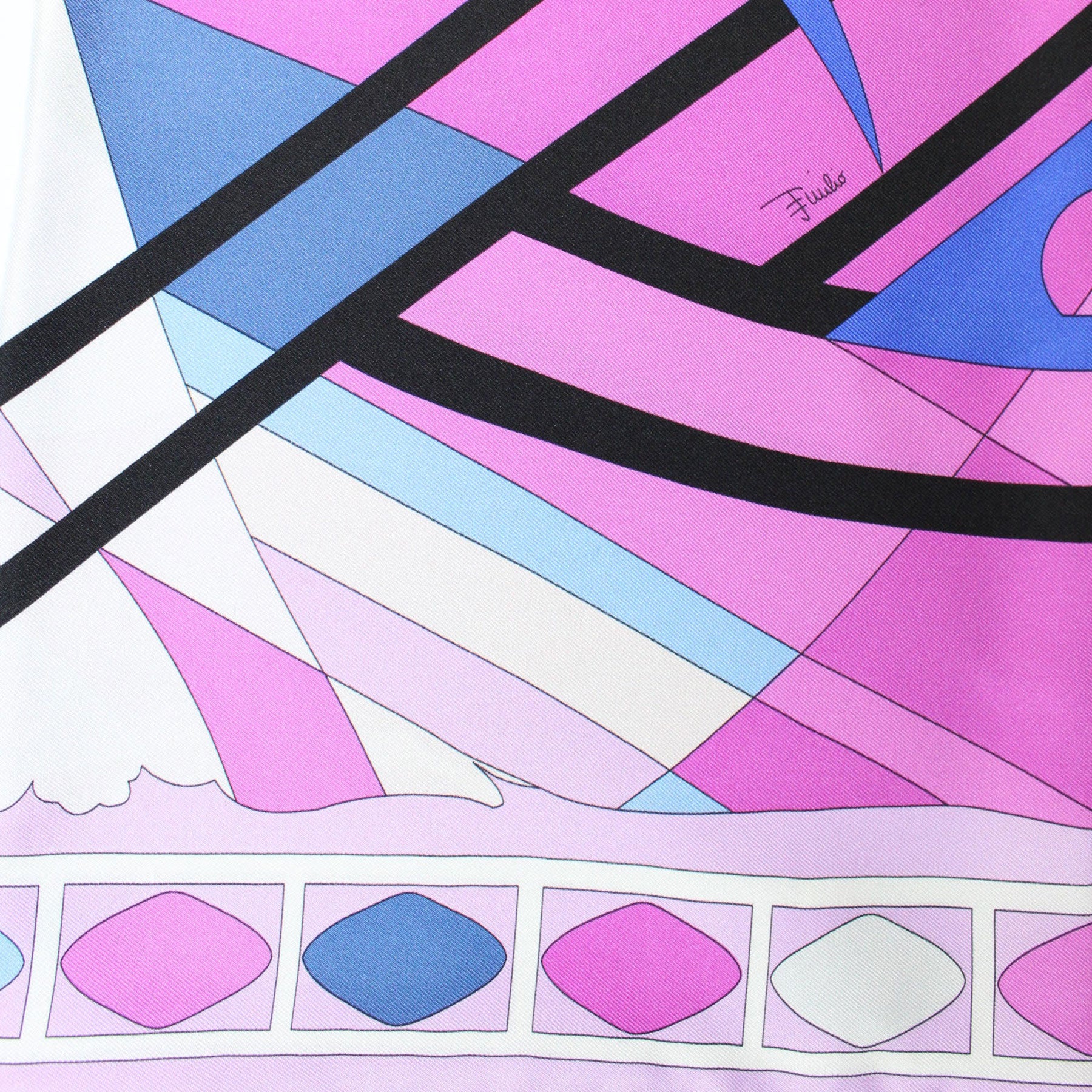 Emilio Pucci Silk Scarf Pink Blue Design - Large Twill Silk Square Scarf