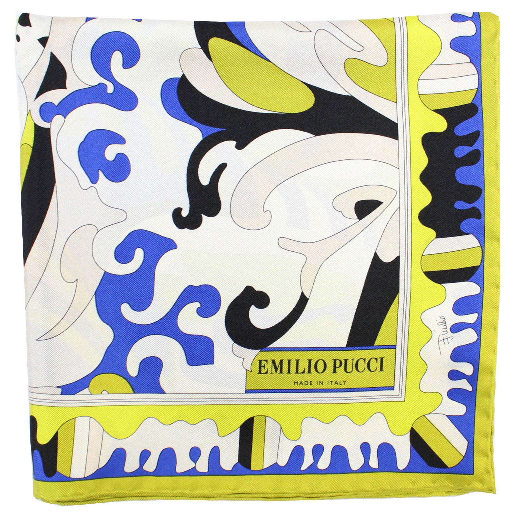 Emilio Pucci Silk Scarf Royal Blue Lime Women Designer Scarves