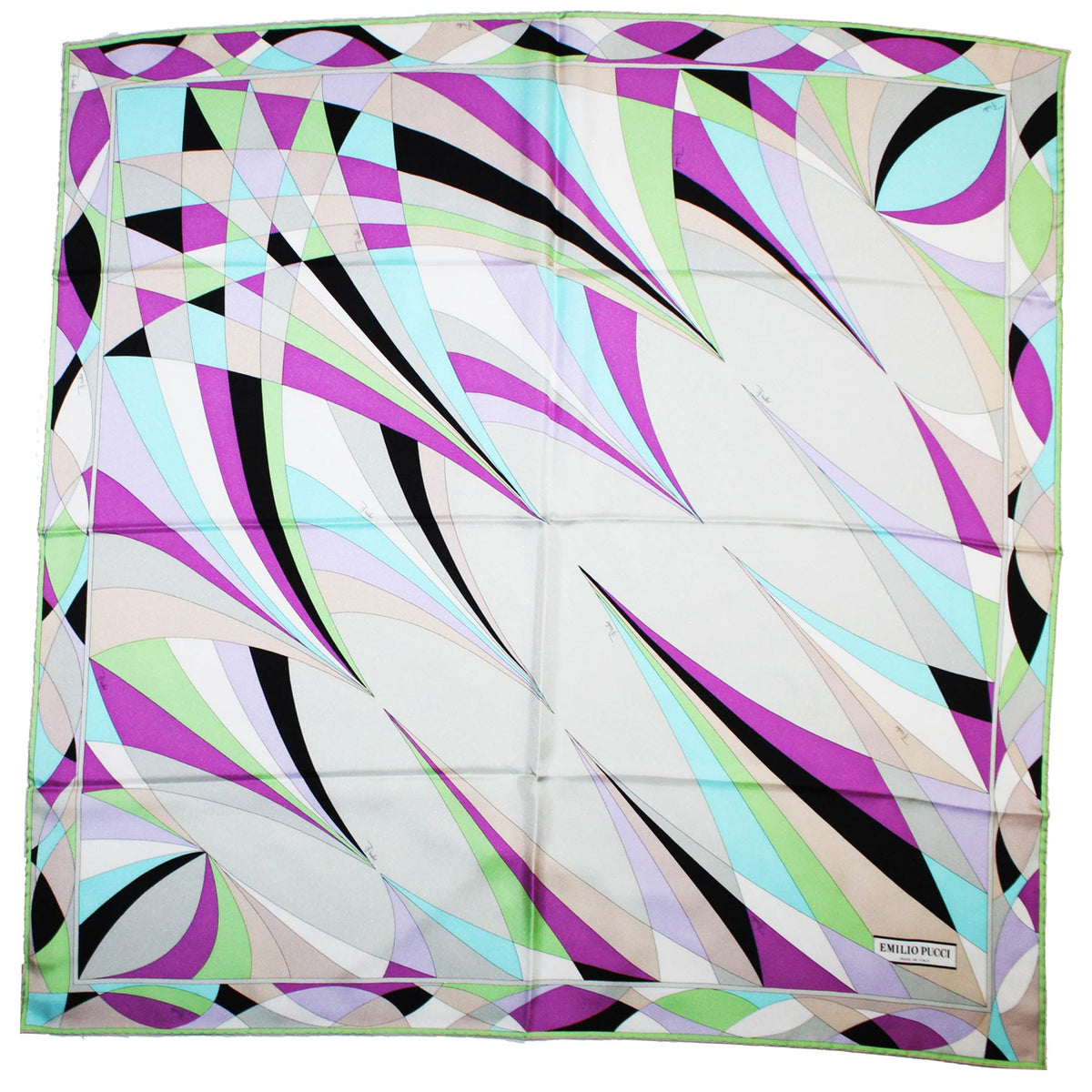Emilio Pucci Twill Silk Scarf Fuchsia Tan Lilac Lime - 36 Inch Square Foulard