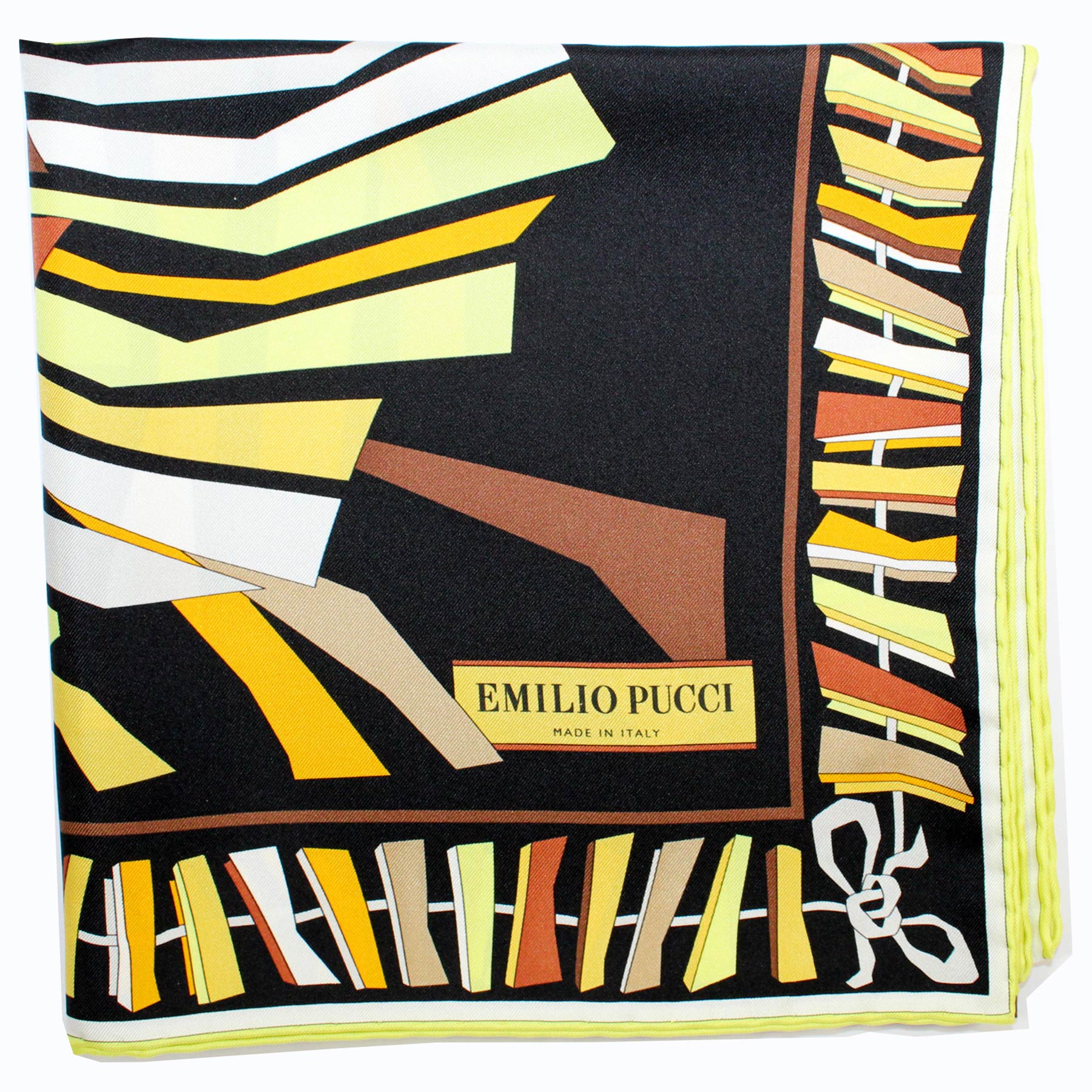 Emilio Pucci Scarf Black Brown Yellow Design - Large Twill Silk Square Foulard SALE