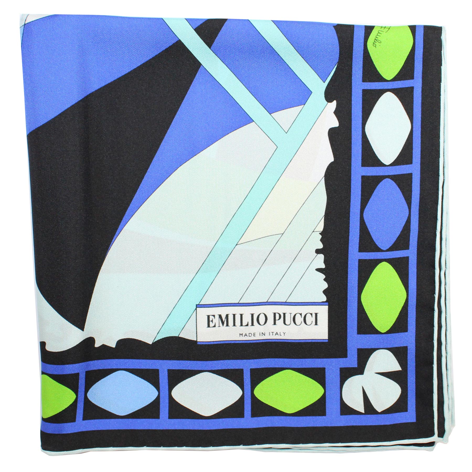 Écharpe Emilio Pucci Vintage – Soie 100%, Motifs Géométriques Multicolores, Occasion Bon état