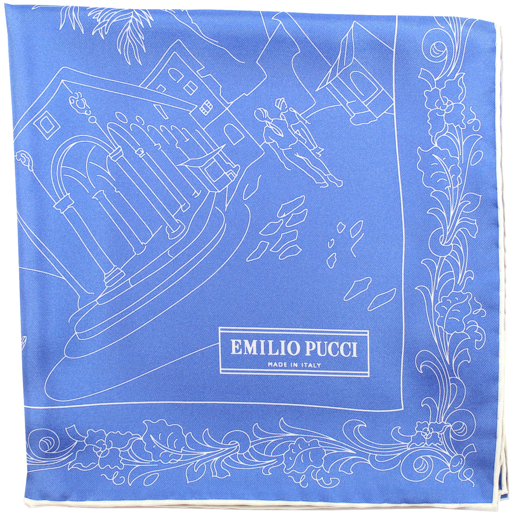 Emilio Pucci Scarf Blue Italian City Streets - Twill Silk Square Foulard