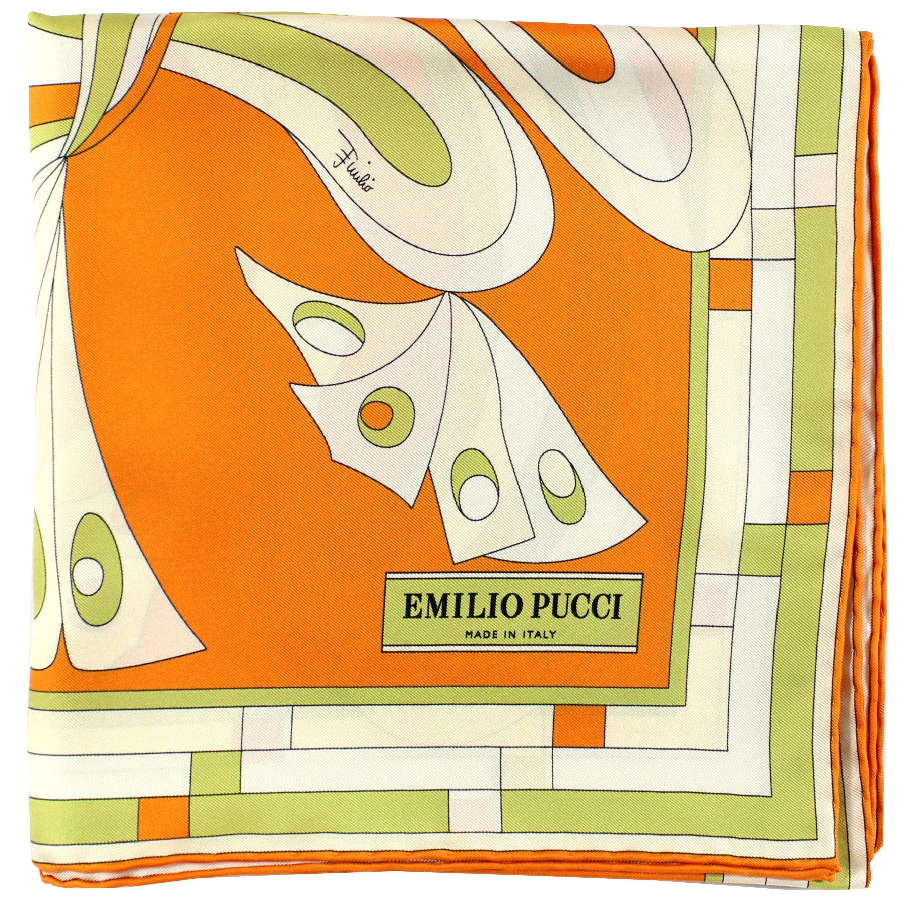 Emilio Pucci Scarf White Orange Olive Butterfly - Twill Silk Square Foulard