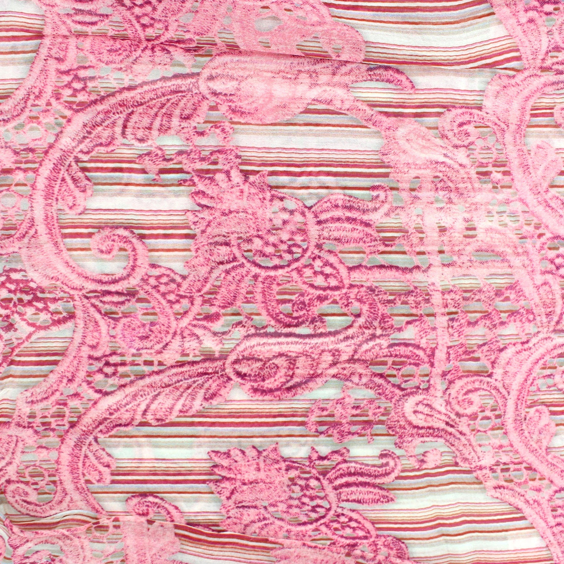 Ermanno Scervino Scarf Taupe Pink Stripes Ornamental Design - Cotton Silk Shawl