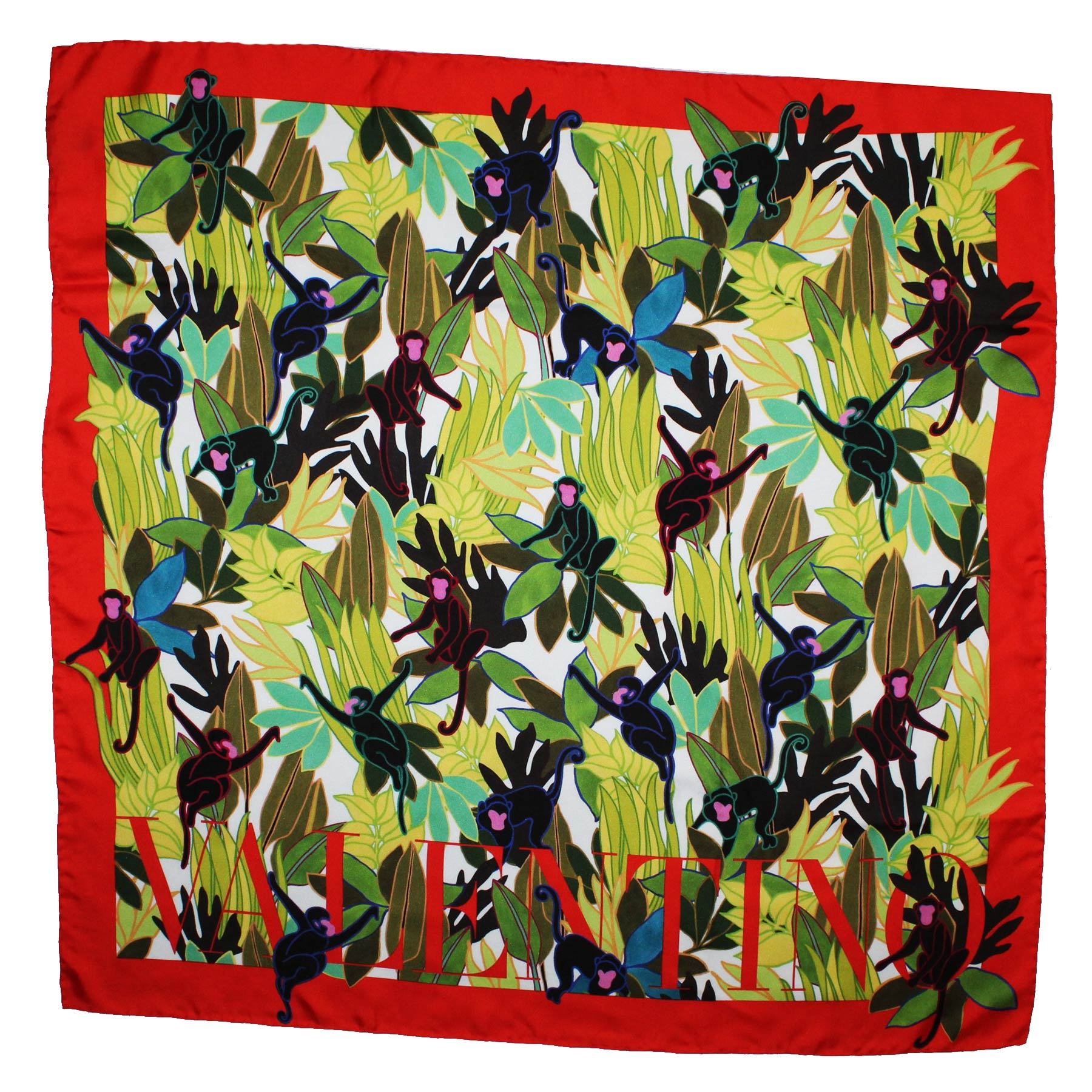 Valentino Scarf Red Green Monkey Design - 36