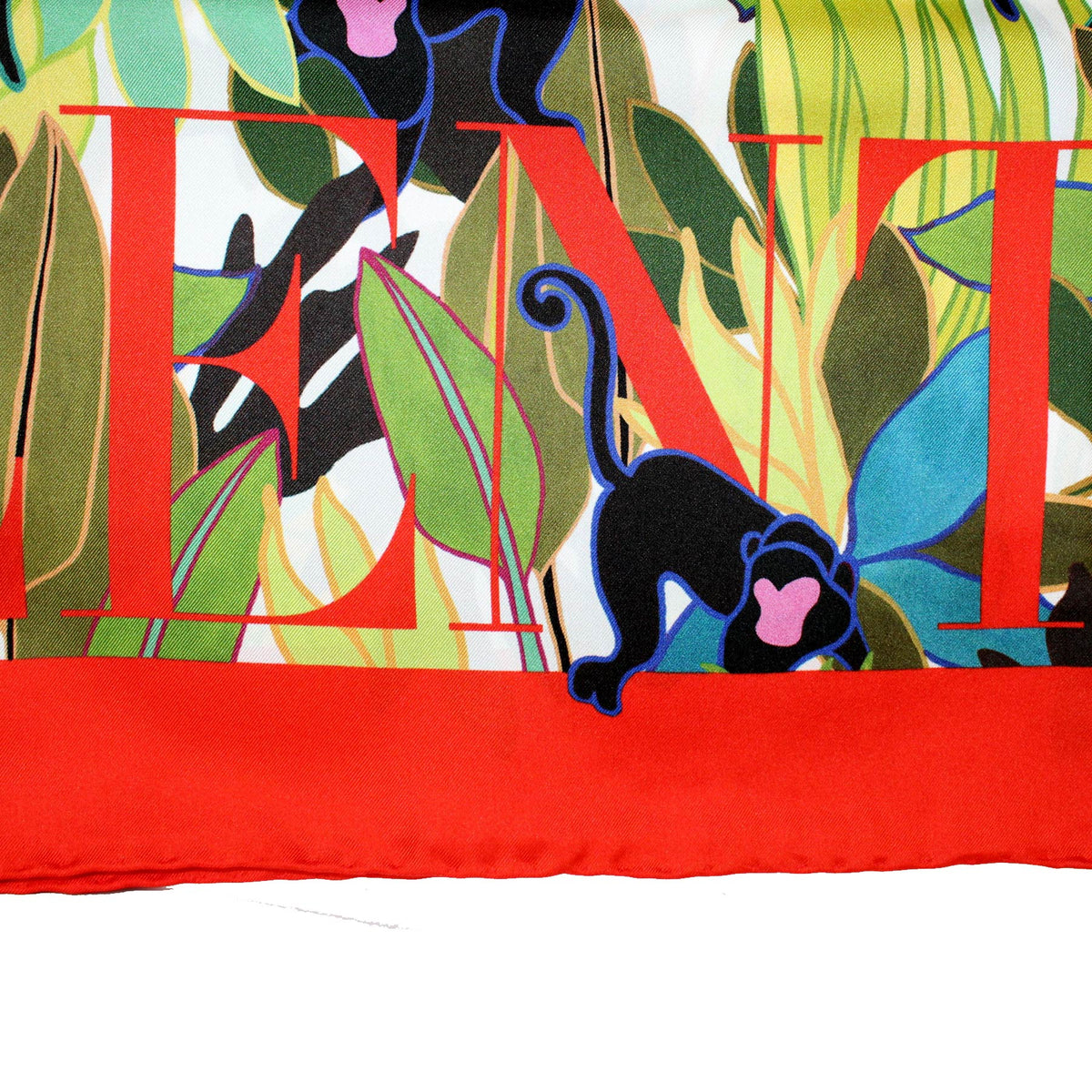 Valentino Scarf Red Green Monkey Design - 36&quot; Square Twill Silk Women Foulard BLACK FRIDAY SALE