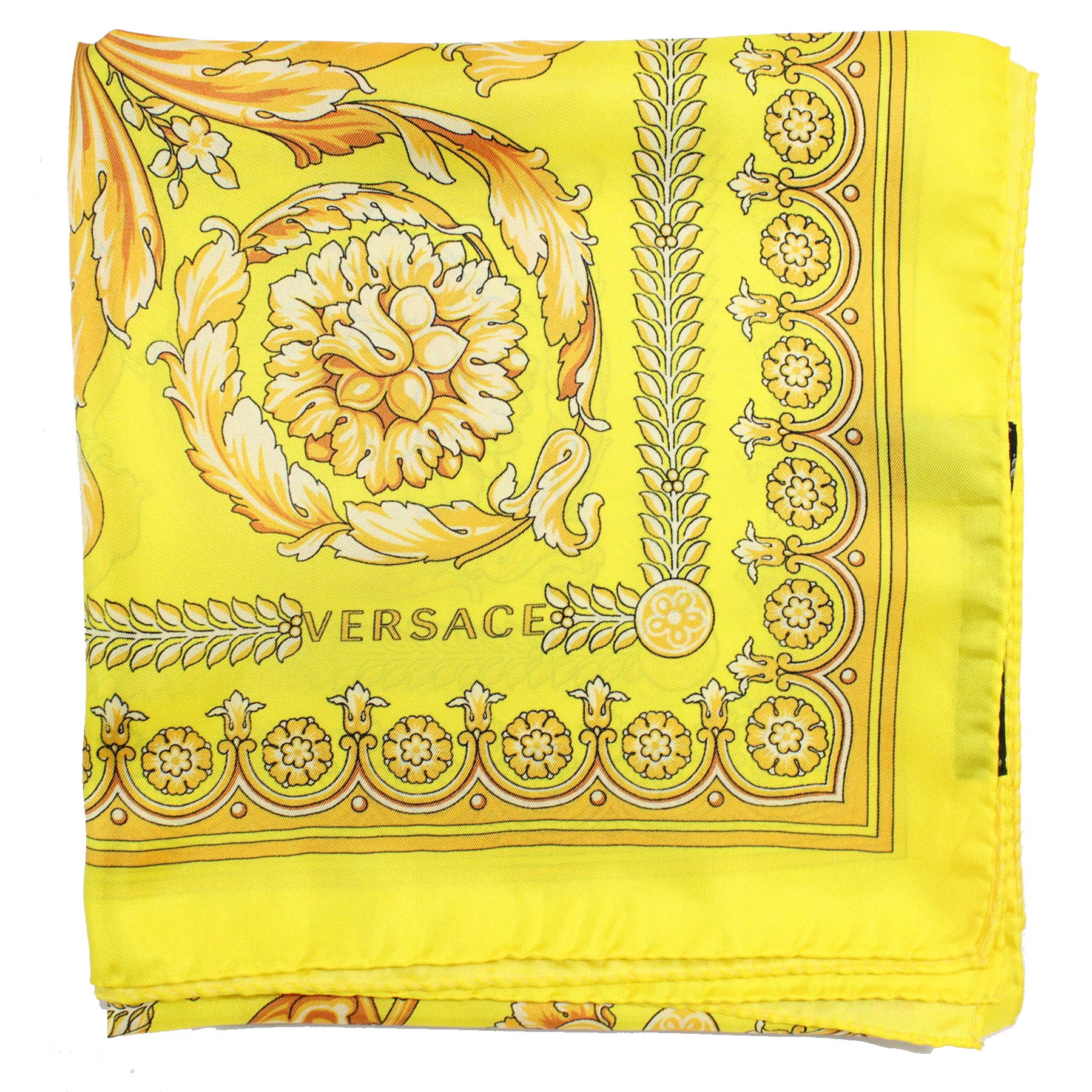 Versace Silk Scarf Yellow Signature Baroque & Skull - Large