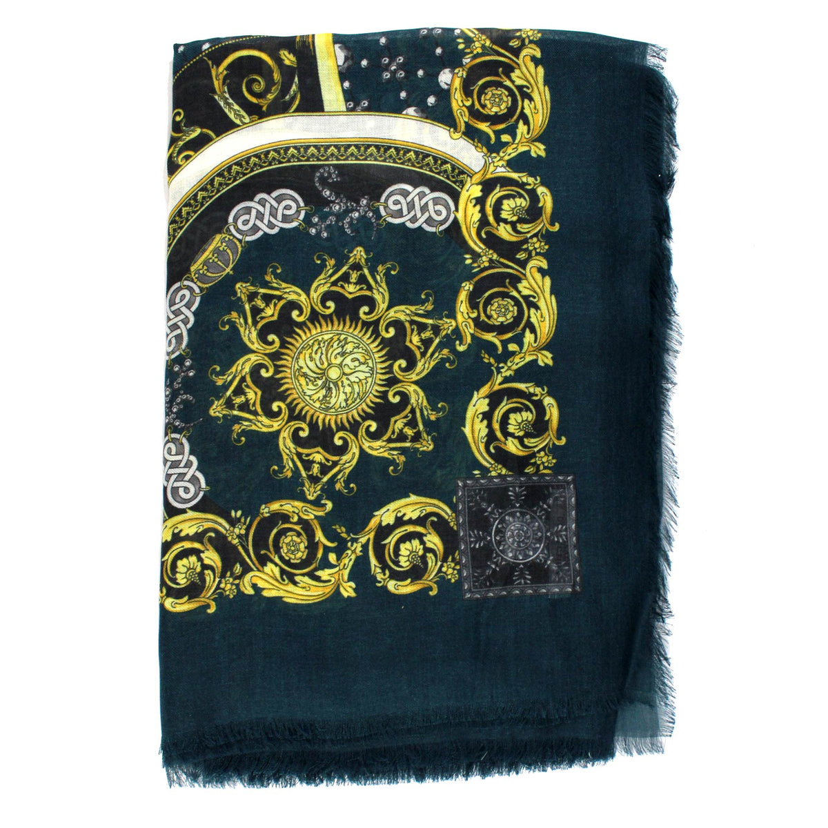 Versace Scarf Teal Gold Silver New