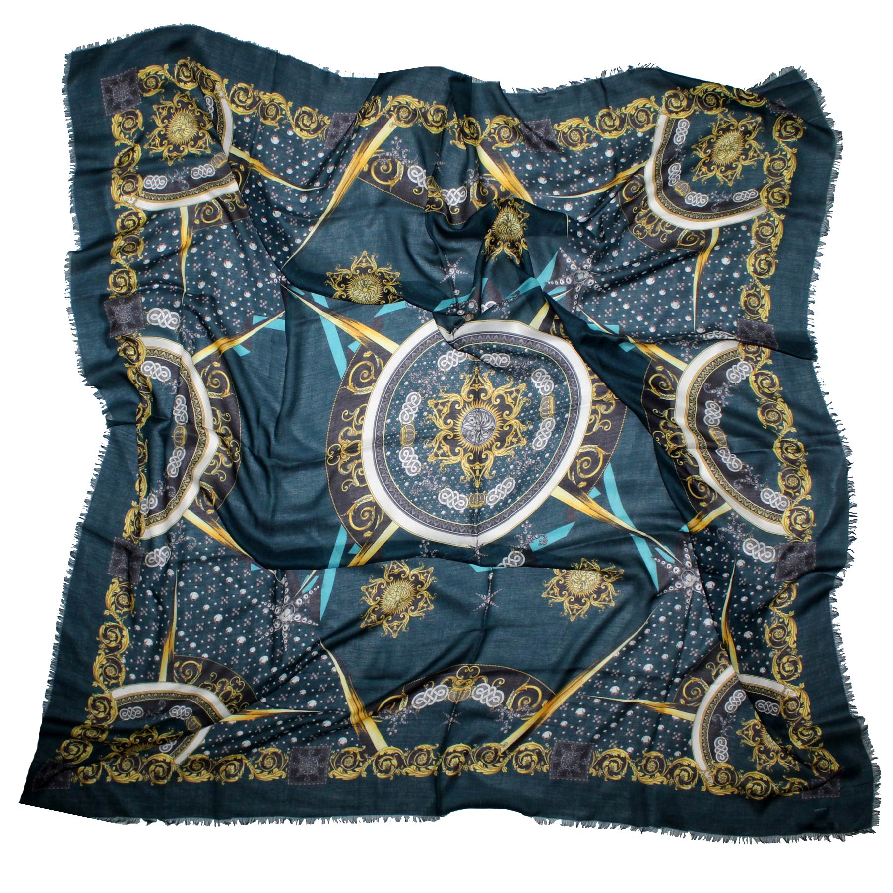 Versace Scarf Teal Gold Silver