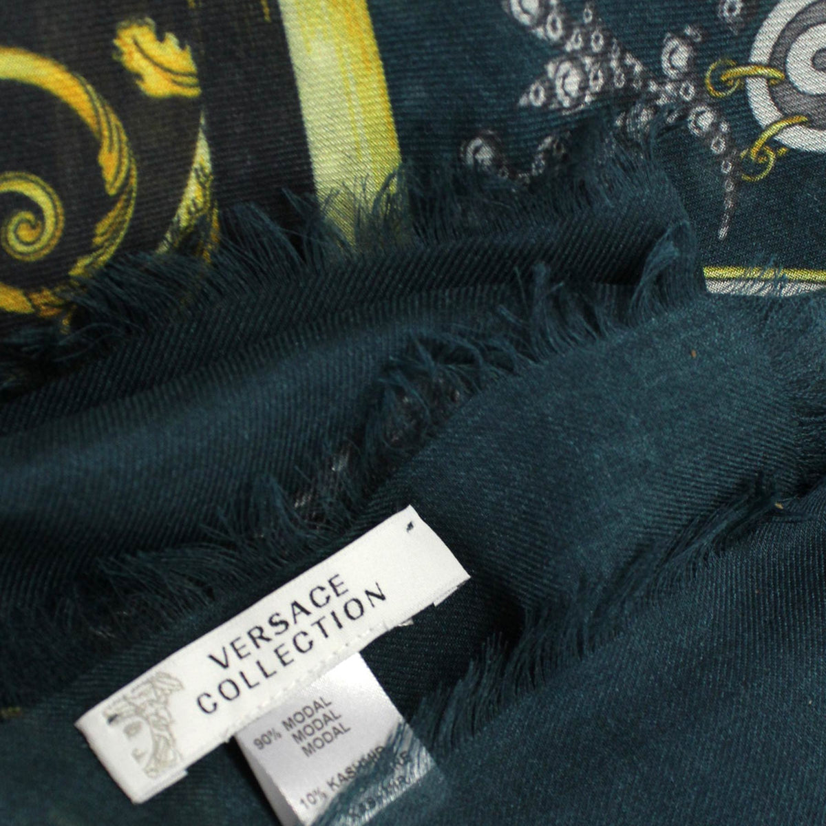 Versace Cashmere Scarf Teal Gold Silver