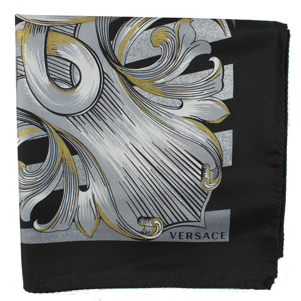 Versace Silk Scarf Black Gray Baroque & Medusa - Large Square Scarf - Como  Milano